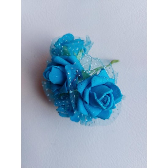 Цветы из фоамирана с блестками d=4 см (6 шт) в пучках цв. голубой,  цена за 1 шт